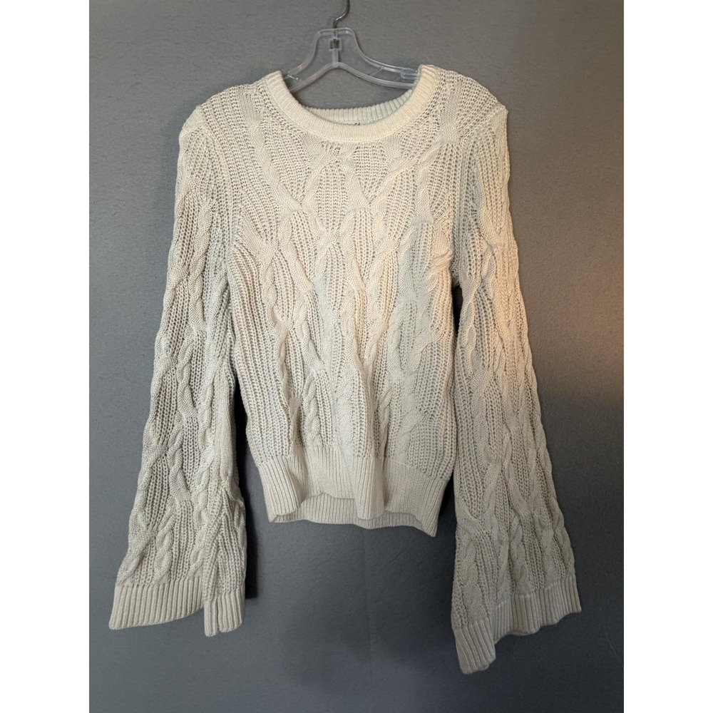 Splendid Sweater Womens Small White Cable Knit Cashmere Crew Neck Long Sleeve